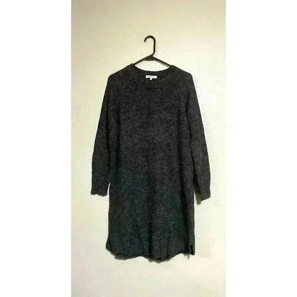 Madewell Wool Blend Curved Hem Donegal Sweater Dress Size S Charcoal Gray - Picture 3 of 9